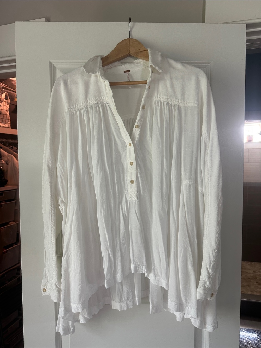 Free People White Lightweight Button-Front Women's Blouse